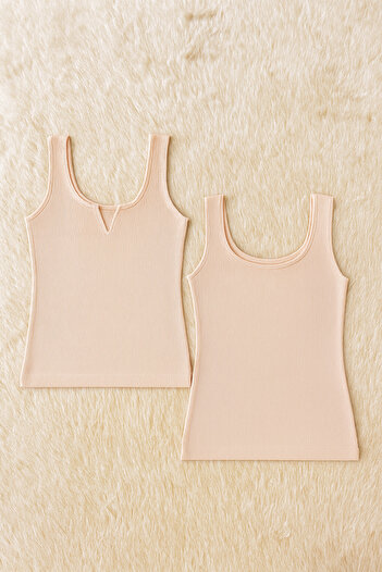 QKK Women's Cotton Lycra Wide Strap Combed Cotton Camisole 2-Piece Undershirt Q6K4K7T4Ka