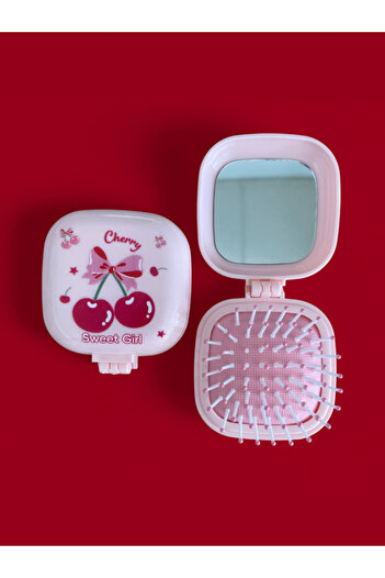 synshop Πτυσσόμενη βούρτσα μαλλιών Cherry Cherry Pink Mirrored Comb