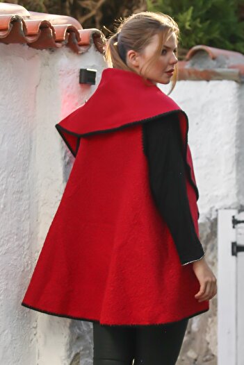 Chiccy Italian Red Shawl Collar Sleeveless No Closure No Pockets Shepherd Stitching Cashmere Oversized Woven Vest 70 70