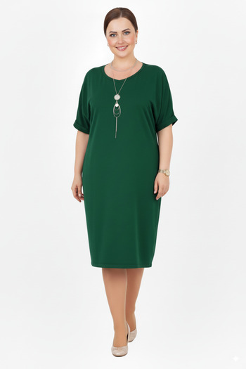 Barato Linen Plus Size Pocket Detailed Green Premium Dress