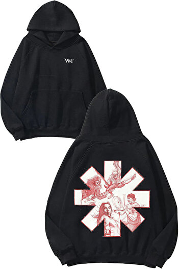 THEWERT Red Hot Chili Peppers 7 Design Back Printed Black Hooded Sweatshirt