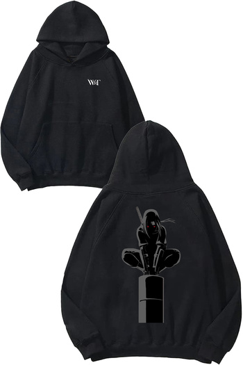 THEWERT Uchiha Itachi Naruto 9 Design Back Printed Black Hooded Sweatshirt