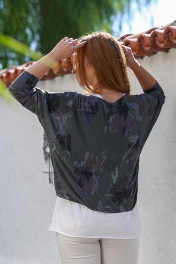 Chiccy Italian Anthracite Pool Neck Long Sleeve Patterned Thin Two-Piece Set Sleeveless Combed Cotton Knitwear Blouse 70 60