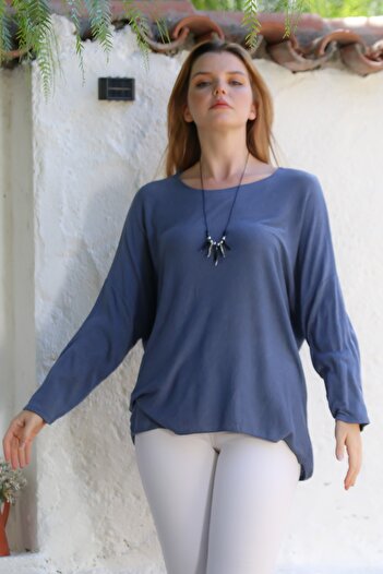 Chiccy Italian Indigo Pool Collar Long Sleeve Solid Color Thin Knitwear Blouse 78 63