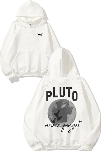 THEWERT Pluto Never Forget 1 Design Back Printed White Hooded Sweatshirt