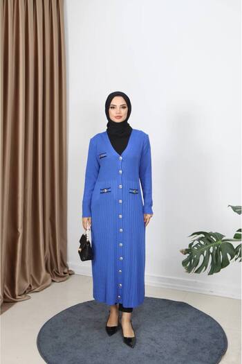 STYLENEST Women's Mercerized Button Detailed Long Sleeve Oversize Knitwear Cardigan