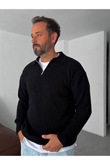 BYBASICMAN Black Half Zipper Knitwear Sweat Df-001