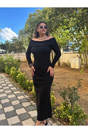 Store Madonna Yaka Pamuklu Fitilli Elbise
