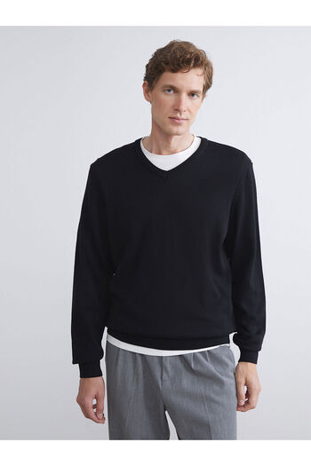 LC Waikiki Black V-Neck Men's Knitwear Sweater