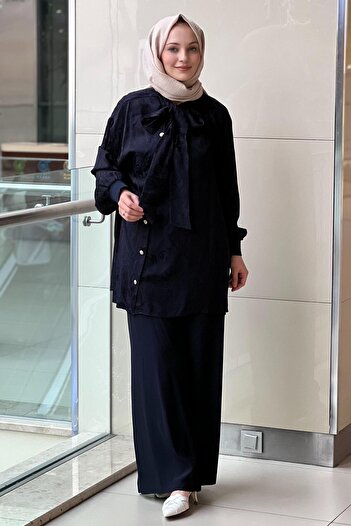 Ghisa Shawl Collar Patterned Shirt and Pants Set