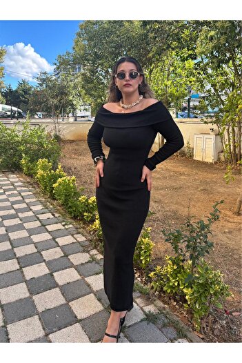 Store Madonna Yaka Pamuklu Fitilli Elbise