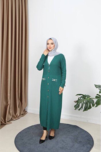 STYLENEST Women's Mercerized Button Detailed Long Sleeve Oversize Knitwear Cardigan