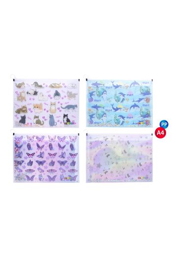 Globox A4 Zippered Sequin Glitter File Butterfly Pattern