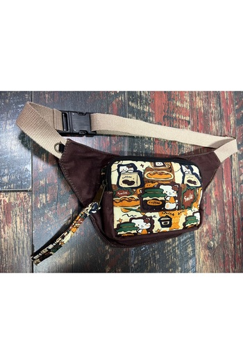 Street Bag Ethnic Authentic Cat Kitty Patterned Daily Travel Waist Bag Multi-Pocket Water Resistant Waterproof