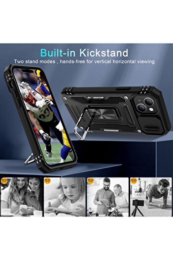 Generic BAHAHOUSES Case for iPhone 15 with Slide Camera Cover, Rotated Ring Kickstand Military Grade