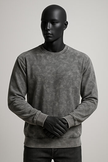 Escetic Yıkamalı Pamuk Polyester Karışımlı Sweatshirt – 4 Mevsim Rahat ve Şık Erkek Giyim