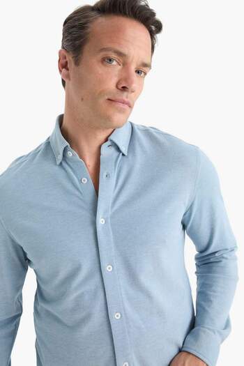 DeFacto Regular Fit Polo Neck Combed Cotton Long Sleeve Shirt E8067Ax25Au