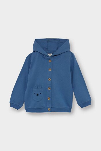 DeFacto Baby Boy 3-Piece Set Hooded Button Cardigan Printed Long Sleeve T-Shirt Striped Bottom F2210A525Au