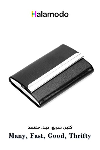 HALAMODO Business Card Box Black Silver, Stainless Steel Anti-Extrusion Portable Credit Card Box