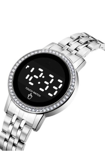 HALAMODO Women's 1669 Diamond Display Touch Screen Stainless Steel Digital Watch