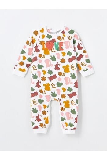 LC Waikiki Bıorganic Crew Neck Long Sleeve Printed Baby Girl Romper (W4)