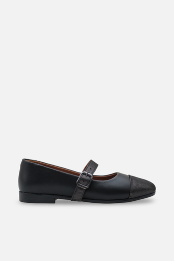 Corridor Italy Women's Daily Flat Shoes Silvery Black Mary Jane Genuine Leather