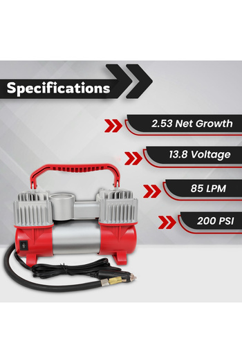 Safari 2-Cylinder Air Compressor 200 PSI 85 LPM 12V Portable Tire Inflator with Light SF-26079