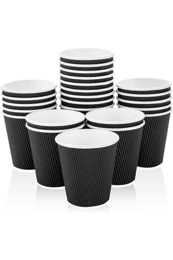 MARKQ [25 Pack] 8oz Black Disposable Coffee Cups - Triple Wall Ripple Hot Paper Cups, Black