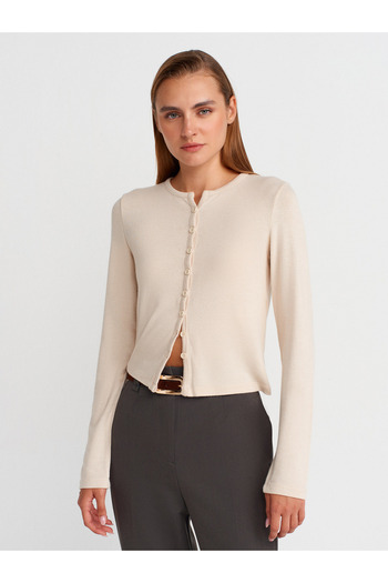Dilvin 31413 Buttoned Detailed Cardigan-Stone
