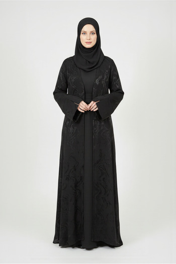 HARİKA WEAR Japanese Silk Patterned Beige Abaya – Luxurious and Timeless Elegance