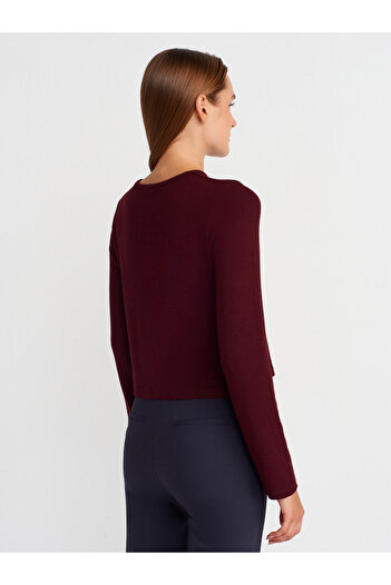 Dilvin 31413 Buttoned Detailed Cardigan-Burgundy