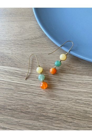 dela otantik Handmade Bohemian Colorful Stone Dangle Earrings – Minimal and Artistic Authentic Vintage Bijouterie Jewelry