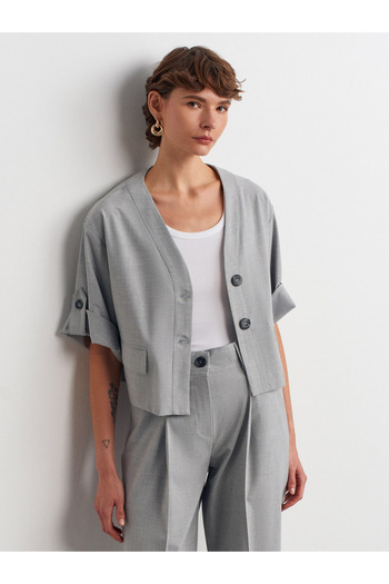 Dilvin 50519 Curled Sleeve Jacket Shirt-Light Gray