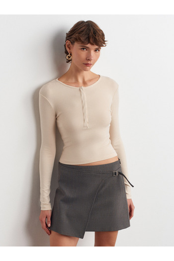 Dilvin 31442 Long Sleeve Snap Button Top-Stone