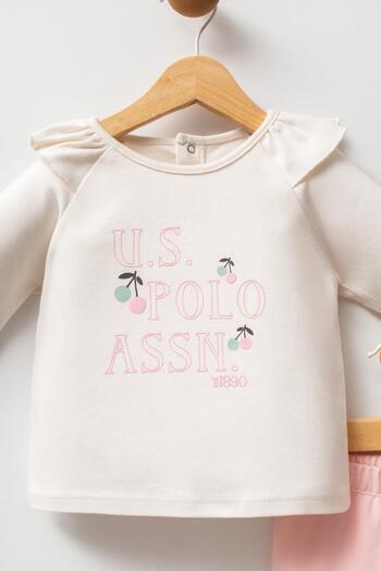 U.S. Polo Assn. Ecru Pink Baby Girl 2-Piece Top and Bottom Set