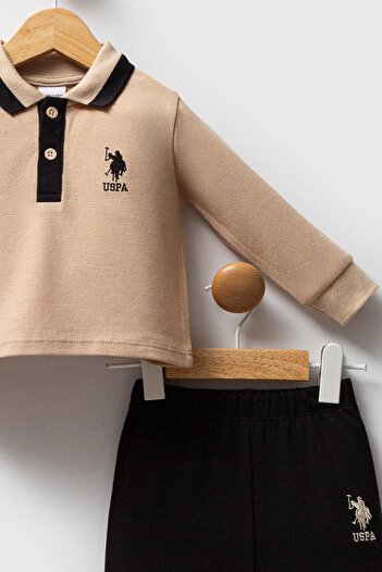 U.S. Polo Assn. Baby Boy Polo Neck Pique Fabric Long Sleeve Top and Bottom Set