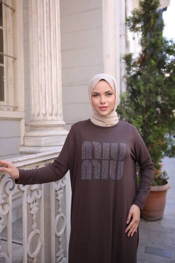 JESSE STORY Women's Vorteks Combed Cotton Hijab Dress with Stone Accessories (Lycra Cotton Fabric)