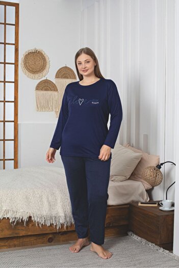 Asel Plus Size Ultrasoft Sendy Fabric Long Sleeve Pajama Set