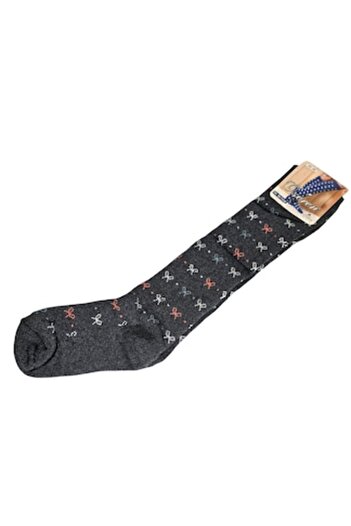 Vadodara Extra Long Women's Cotton Terry Socks Below the Knee, Gray with Bow Print, Size 35-40 EU