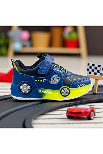 JOJO KIDS Boys' Velcro Leather Sports Shoes with Car Figures, School Sneakers