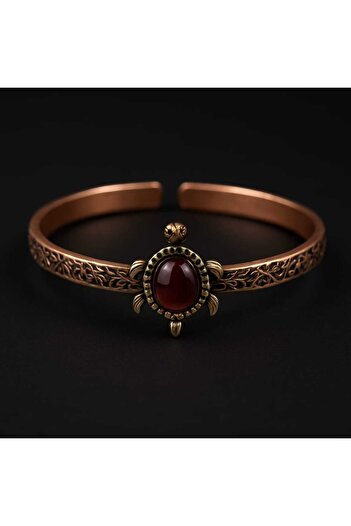 JaspEAdo Pure Copper Authentic Bracelet with Natural Stone Turtle Figure Natural Stone