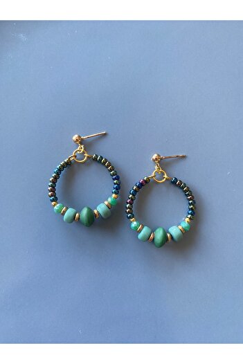 dela otantik Green Beaded Hoop Earrings – Handmade Bohemian Authentic Ethnic Bijouterie Jewelry