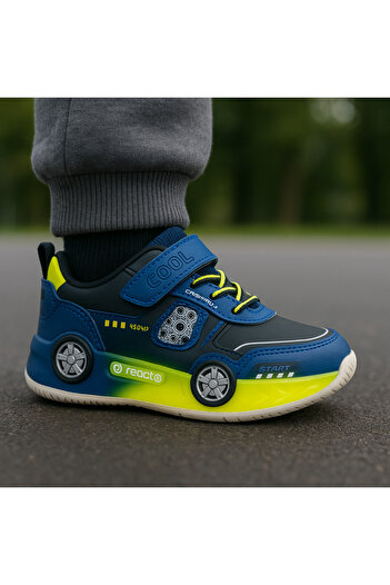 JOJO KIDS Boys' Velcro Leather Sports Shoes with Car Figures, School Sneakers