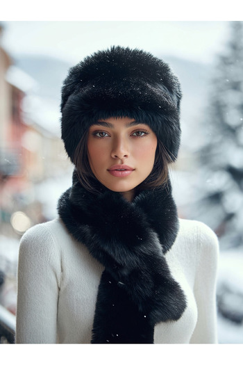LAGRANZE Women's Plush Bucket Hat - Scarf 2-Piece Set
