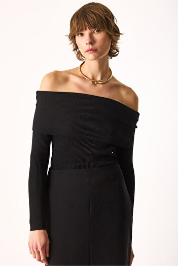 VENA Off-The-Shoulder Detailed Knitwear-Black