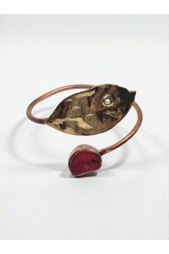 JaspEAdo Pure Copper Model Authentic Bracelet with Natural Stone Laurel Leaf Figure