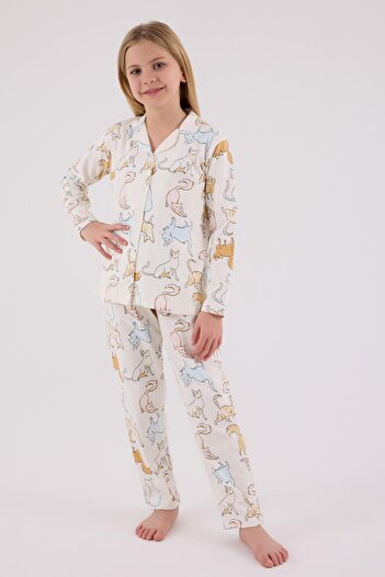 Rolypoly Anne Kız Gömlek Pijama Kombini, Kedili Pijama, Anne ve Çocuk Pijamalar Ayrı Ayrı Fiyatlandırılır