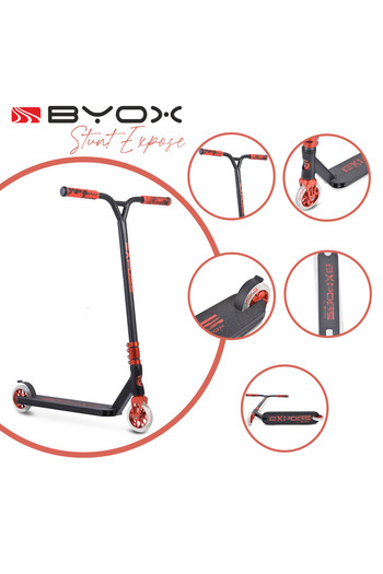 byox Expose Black Red Aluminum Freestyle Kids Scooter, ABEC-9 Bearings, Age 10 Years +