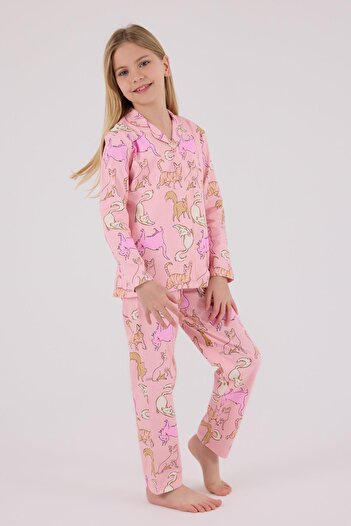 Rolypoly Anne Kız Gömlek Pijama Kombini, Kedili Pijama, Anne ve Çocuk Pijamalar Ayrı Ayrı Fiyatlandırılır