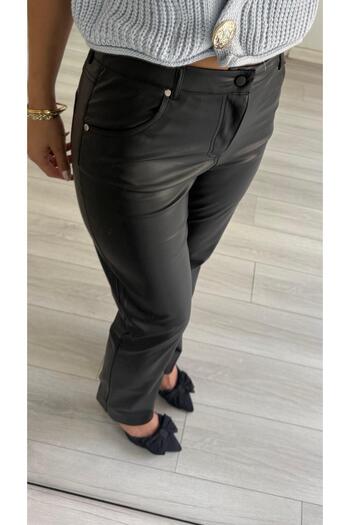 Daves Laser Cut Wide Leg Faux Leather Pants with Suede Inside